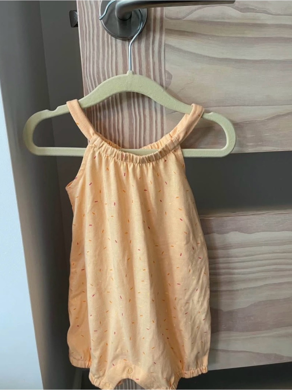 Petit Lem Peach Baby Romper with Tiny Confetti Print - 12m